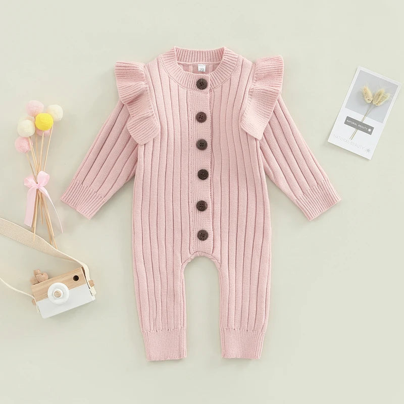 Baby Girl Knitted Romper with Ruffles